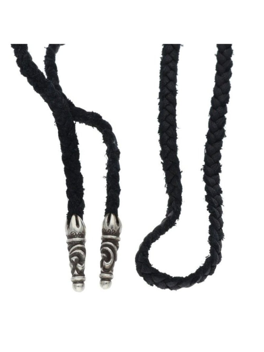 Chrome Hearts Leather Braid Scroll Blade Silver Necklace